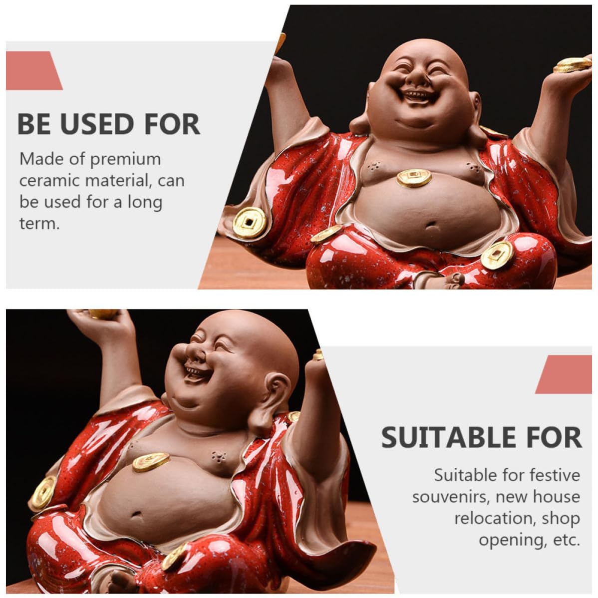 ibasenice Escultura de Buda Maitreya Creativa de Cerámica Fina Artesanía y Resistente para Decoración de Casa de Té y Souvenirs Festivos