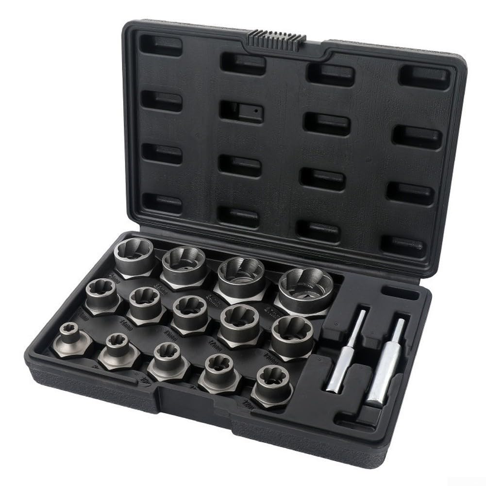 Juego de extractores de pernos de acero de aleación de cromo con adaptador de enchufes de rosca inversa, brocas antideslizantes de 6 a 27 mm para tuercas y tornillos pelados o oxidados (33