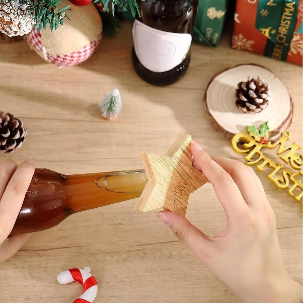24 Piezas Abrebotellas Magnéticos 2.5in Forma de Estrella de Bambú DIY Abrebotellas de Cerveza Imán de Nevera