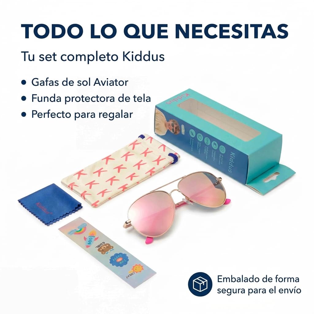 Kiddus Gafas de Sol Polarizadas Niño Niña UV400 CAT3 Protección Solar Infantil Montura Metálica