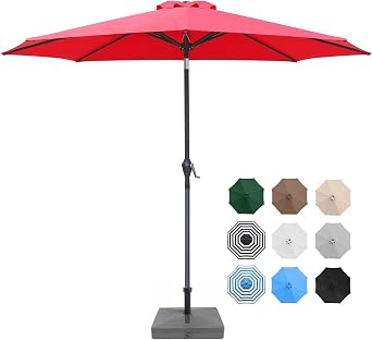 Greesum 9FT Patio Umbrella Outdoor Market Table Umbrella with Push Button Tilt, Crank and 8 Sturdy Ribs for Garden, Lawn,Backyard & Pool,Red