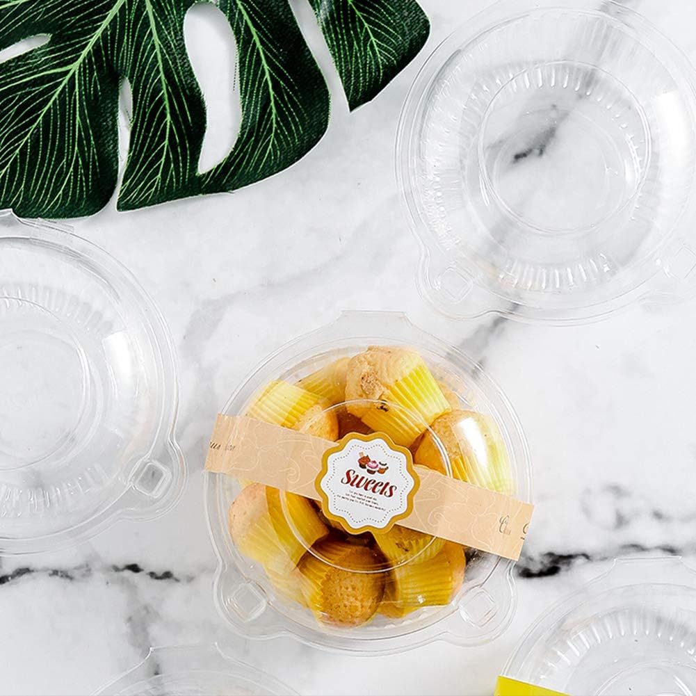WeTop 100 Pack Single Individual Cupcake Boxes, Disposable Clear Plastic Dome Cupcake Containers for Sandwich Hamburgers Fruit Salad Party Favor Stackable Cake Holder Muffin Case Cups Pod.