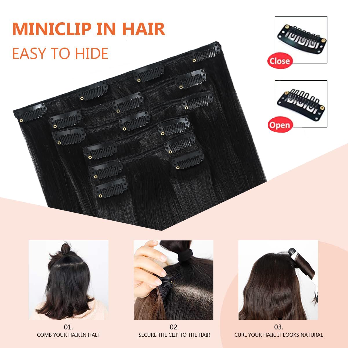 Amazon.com : UGOTRAYS Black Hair Extensions Clip in Real  display picture 2