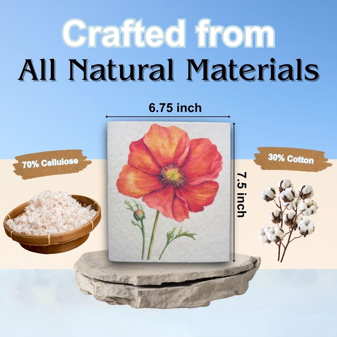 Swedish Dishcloths for Kitchen - Ecofriendly Reusable Paper Towels, Biodegradable Dish Cloths - Cellulose Sponge Dish Cloths for Washing Dishes - 8 Pack (Floral) - Image 6