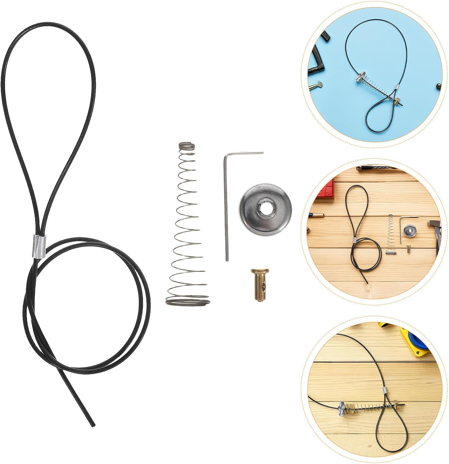 Gate Latch Spring Loaded Cable Pulls Kit Adjustable 6 Sets | Stainless Steel, Iron and Pvc Parts, Garden and Backyard Use, Barn and Entrance Applications, Low Maintenance