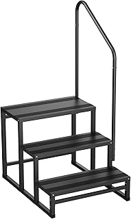 RV Steps with Handrail, Heavy Duty 3 Steps RV Stairs with Handle for Elderly/Kids/Pets,