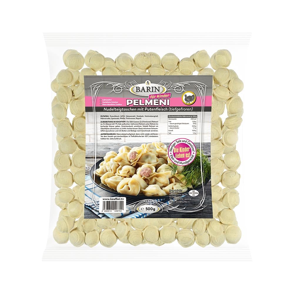 BARIN Pelmeni mit Putenfleisch 500g Handgemachte Teigtaschen für Kinder Tiefgekühltes Fertiggericht