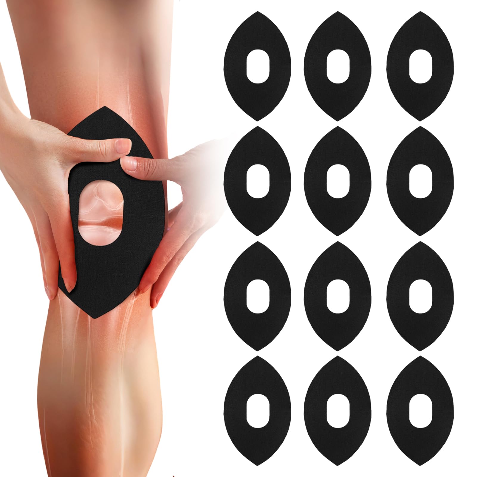 flintronic PreCut Kinesiotapes Knie, 12 Stück Kinesiologie Tape Sport Knie, Wasserdichtes Elastisches Physio Tape bei Knieschmerzen, Bieten Unterstützung und Stabilität für die Muskeln (Schwarz)