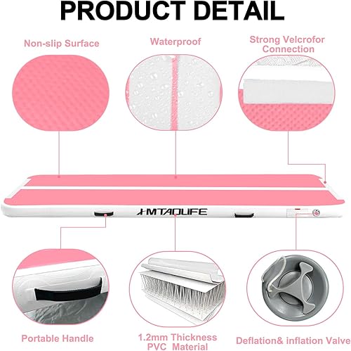 Miniatura 8 de Colchoneta inflable de gimnasia de aire de 6.610131620 pies, tapete de entrenamiento de aire con bomba de aire para el hogar, diversión acuática,