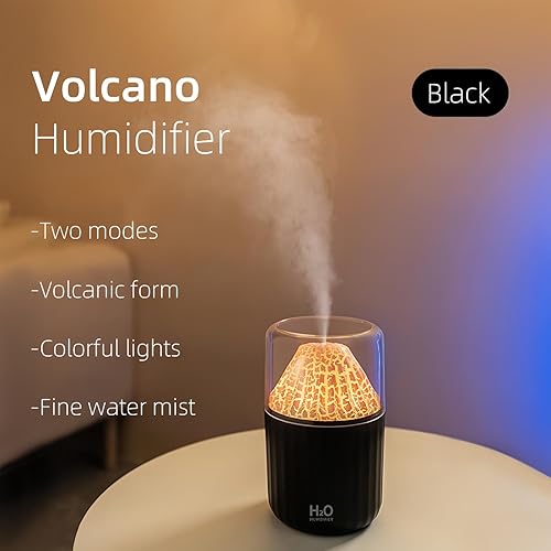 Miniatura 7 de Humidificador de volcán colorido, difusor ultrasónico de apagado automático de niebla fría, 2 modos de niebla, humidificador ultra silencioso para