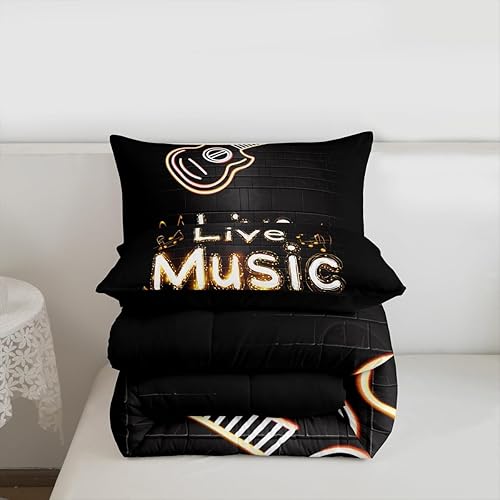 Miniatura 7 de Erosebridal Juego de edredón de guitarra neón tamaño individual para niños y niñas, juego de ropa de cama de música en vivo, edredón de plumón de