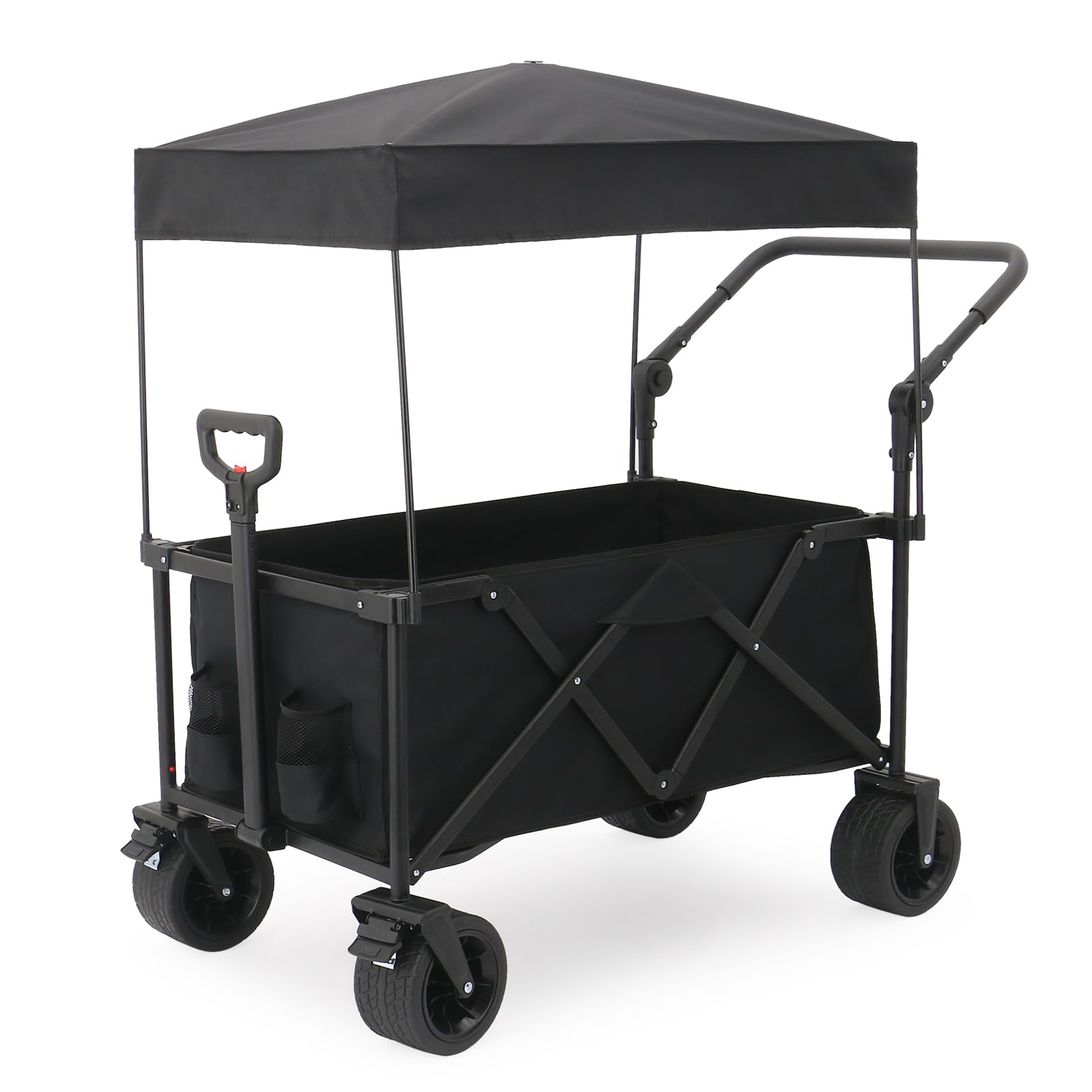 150L Foldable Wagon with 300lbs Weight Capacity,Utility Wagons Carts Heavy Duty with Removable Canopy,with Big All-Terrain Beach Wheels & Drink Holders,for Camping,Garden,Sports,Beach,Black