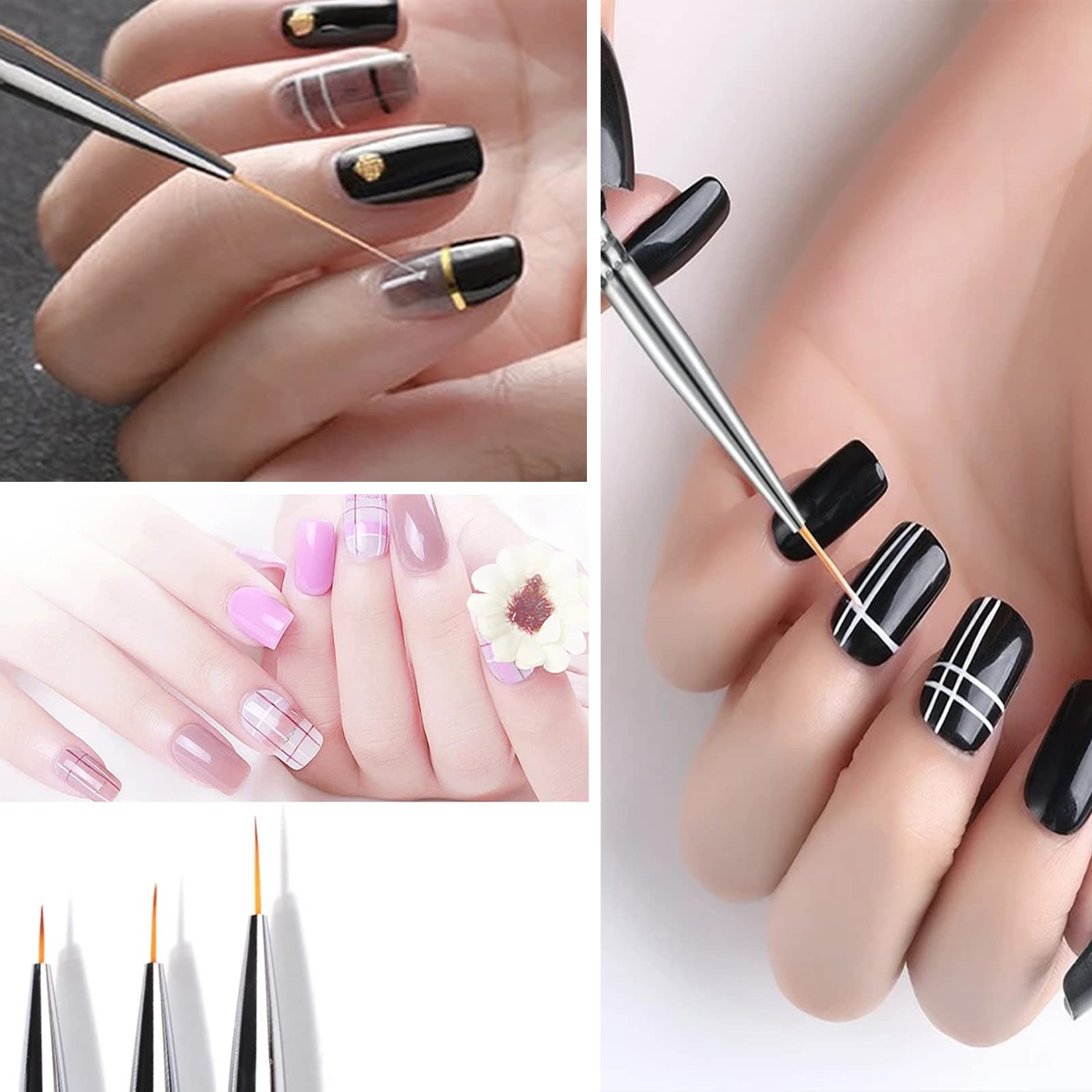 Pennelli Unghie, 15 Pezzi Nero Pennelli Unghie e 3 Pezzi Viola Pennelli per Unghie, Acrilico Gel Pennelloper Unghie Set pennelli per dettagl per Nail Art Design