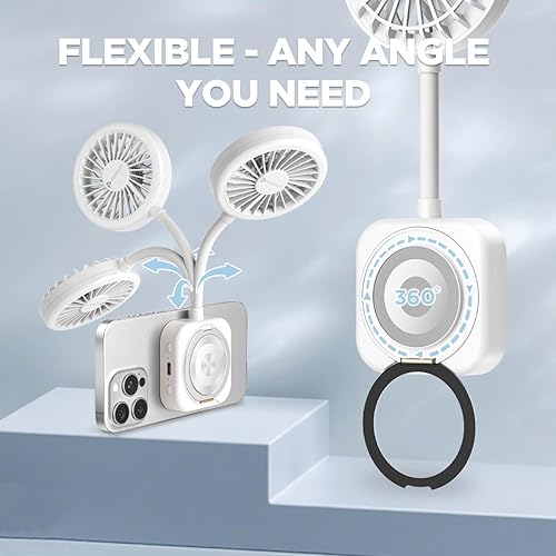 Miniatura 3 de Pursuit Ventilador portátil magnético con anillo de luz de 3 niveles y soporte ajustable de 360, soporte de teléfono manos libres, 1200 mAh, 6000