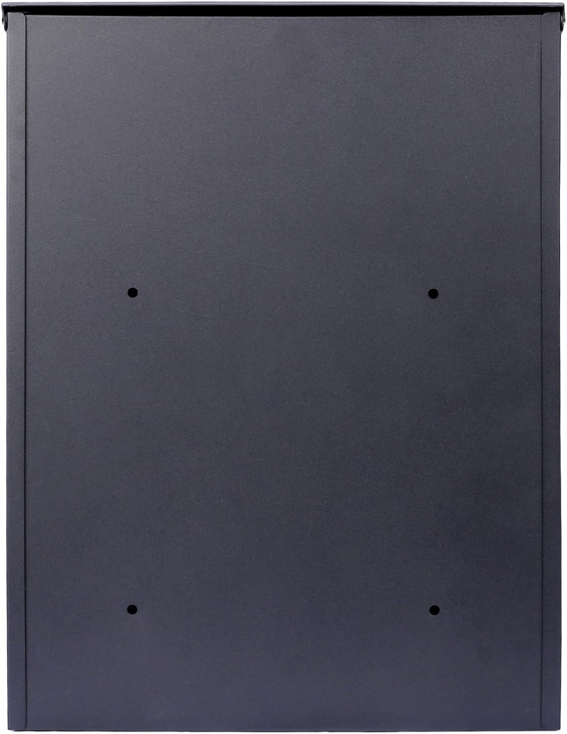 Zadní view of the mailbox showing four pre-drilled mounting holes.