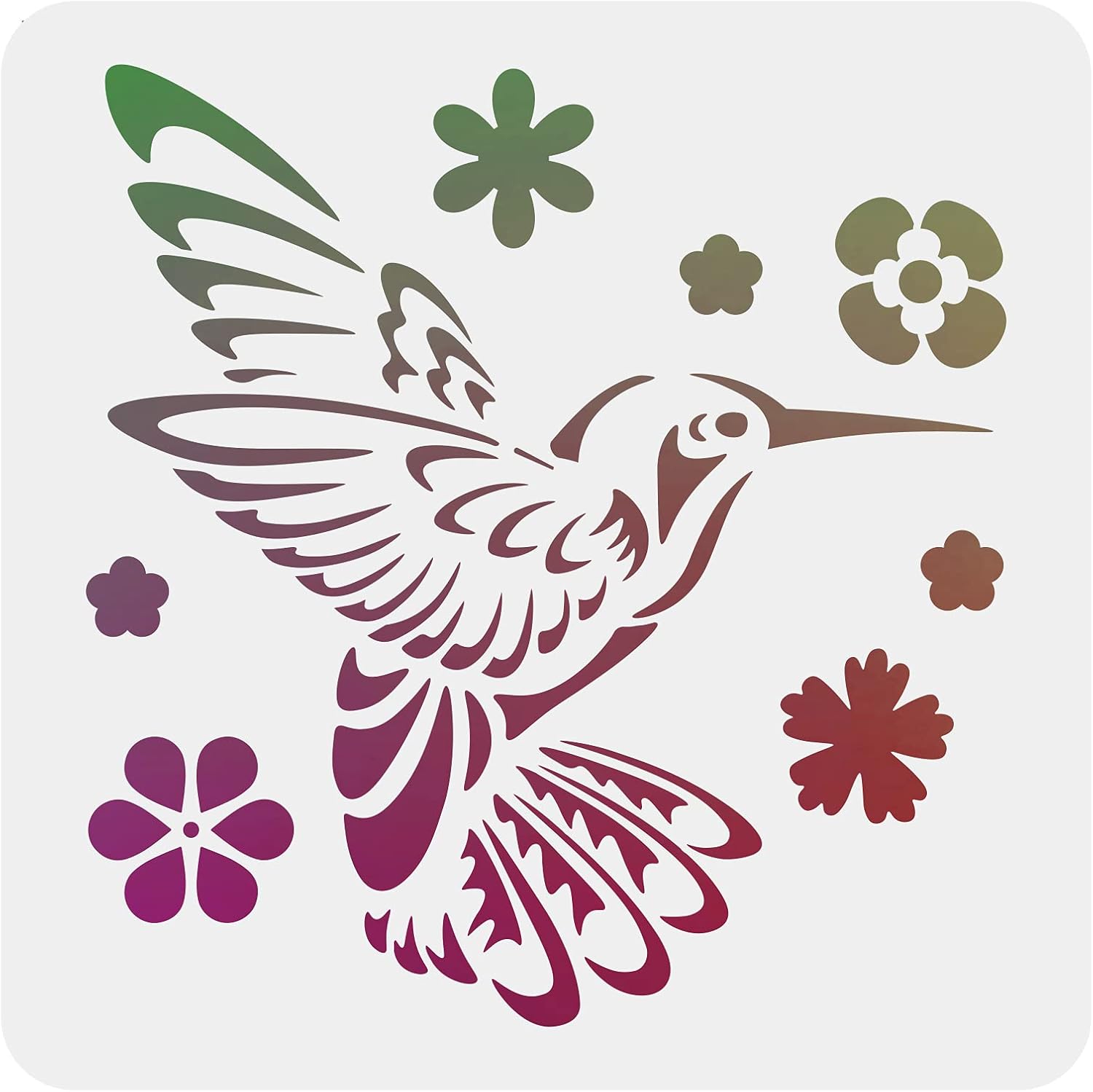 FINGERINSPIRE Hummingbird Stencil Decoration Template 30x30cm Plastic Bird Flower Drawing Painting Stencil Square Reusable Stencils for Create DIY Hummingbird Crafts and Decor