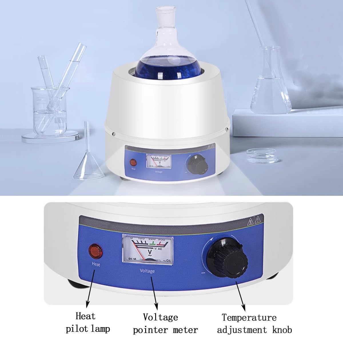 Mantello riscaldante da laboratorio, 2000 ml, riscaldatore elettrico termostatico per fiaschette a fondo rotondo, giacca riscaldante scientifica con controllo preciso della temperatura fino a 380 °C