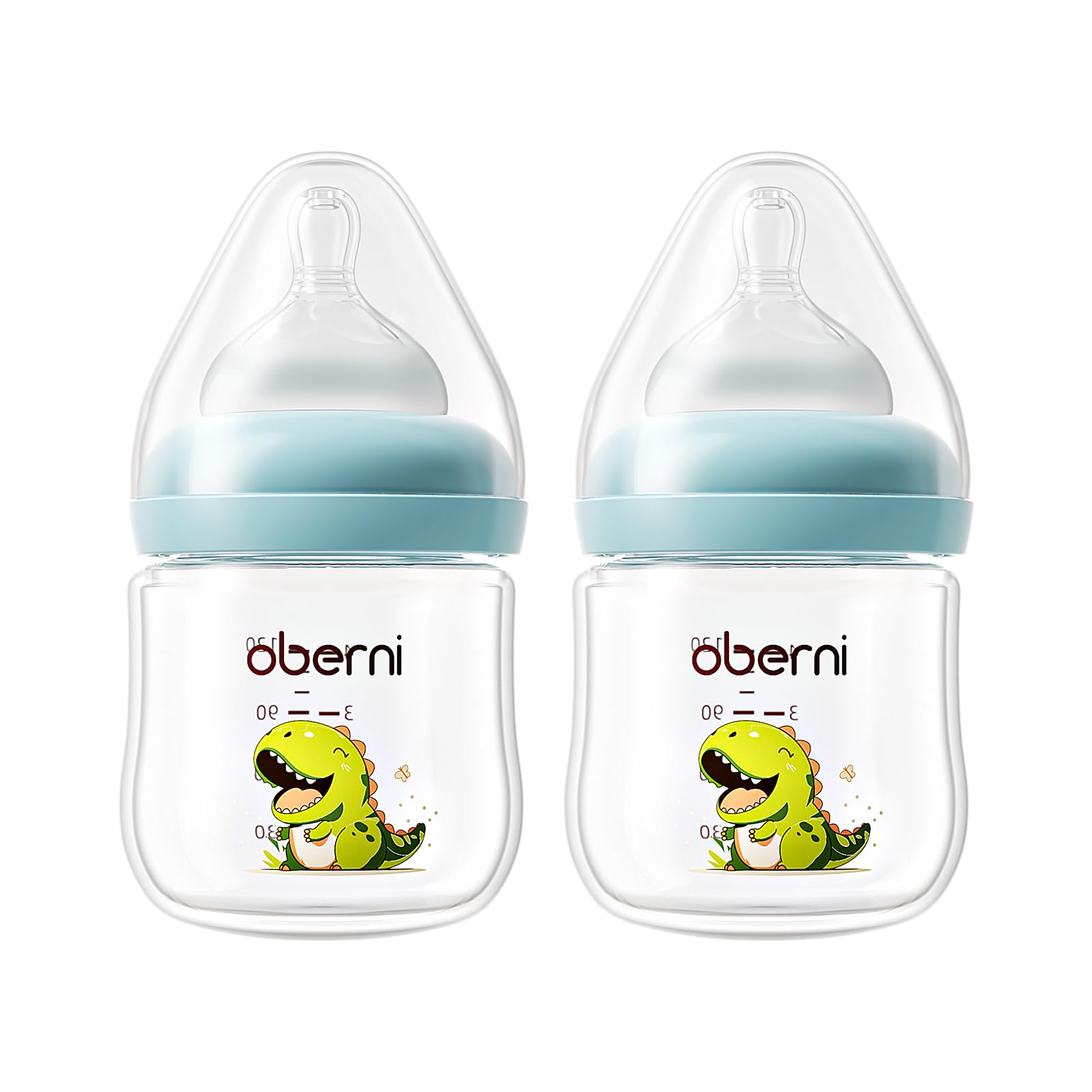 Baby Bottles with Size S Slow Flow Breast-Like Soft Teat for 0M+, Newborn Feeding Bottle 120ML/Blue/Pack of 2