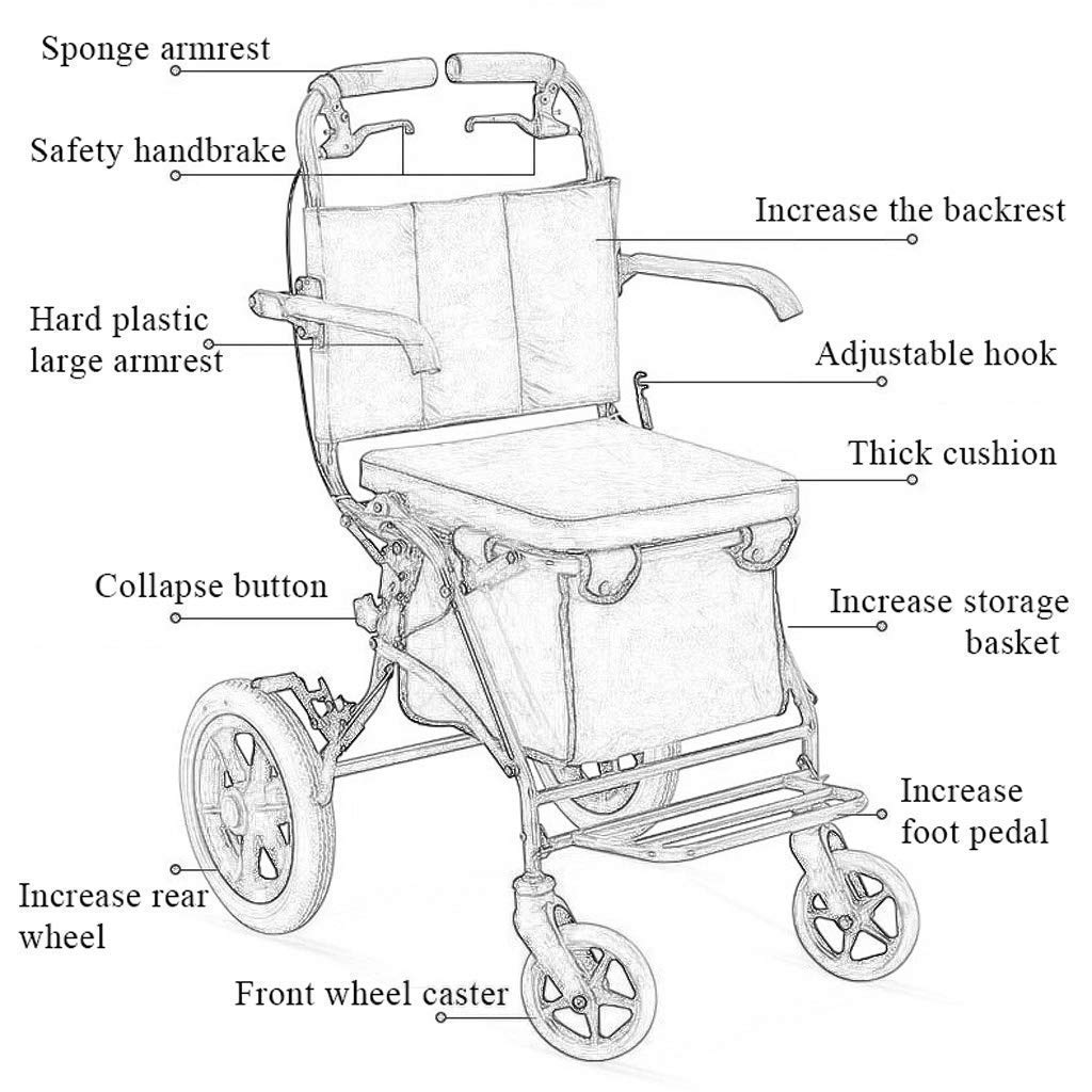 Carrello della Spesa Pieghevole/deambulatore/Carrello, Carrello della Spesa Leggero per Anziani, deambulatore e Sedile di Riposo Adatto per Anziani, Anziani e Anziani