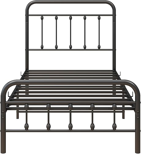 Miniatura 4 de Base de cama de plataforma de metal, base de cama de metal con cabecera y estribo, base de colchón, no necesita somier, fácil montaje (individual,