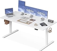 OffiGo Height Adjustable Desk, 180 cm Electric Desk, Ergonomic Table with Memory Function, Gaming Table, Height Adjustable, Modern Computer Desk for Home and Office, White