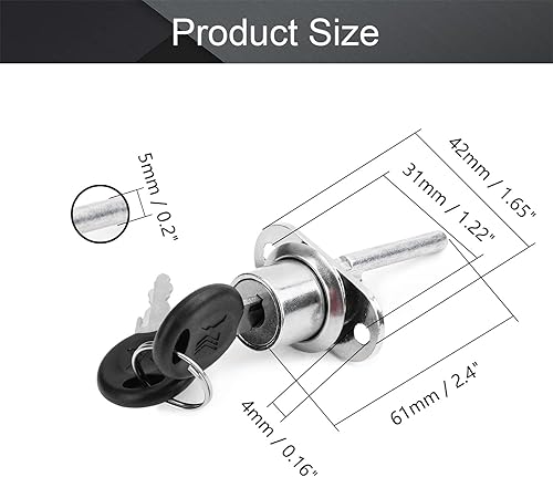 Miniatura 2 de MroMax Cerradura de cajón, diámetro de cilindro de 34 pulgadas (0.748 in), llave diferente, cerradura de émbolo de gabinete de aleación de zinc