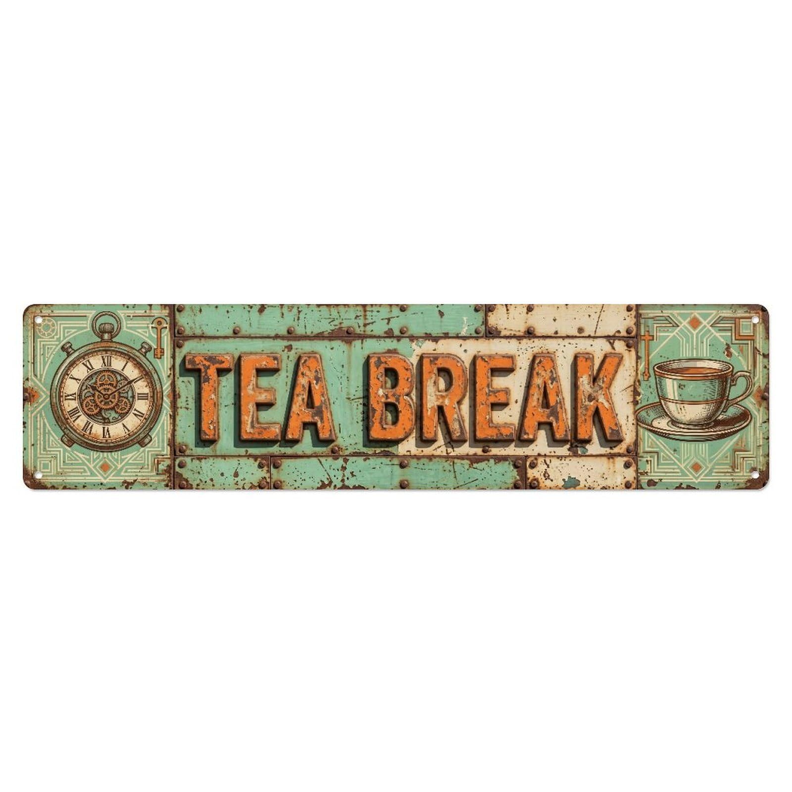 Tea Break Cafe Bar Metal Tin Skinny Sign Plaque Wall Decor for Cafe, Club Bar, Office, Home Garden Metal Poster 4x16Inch