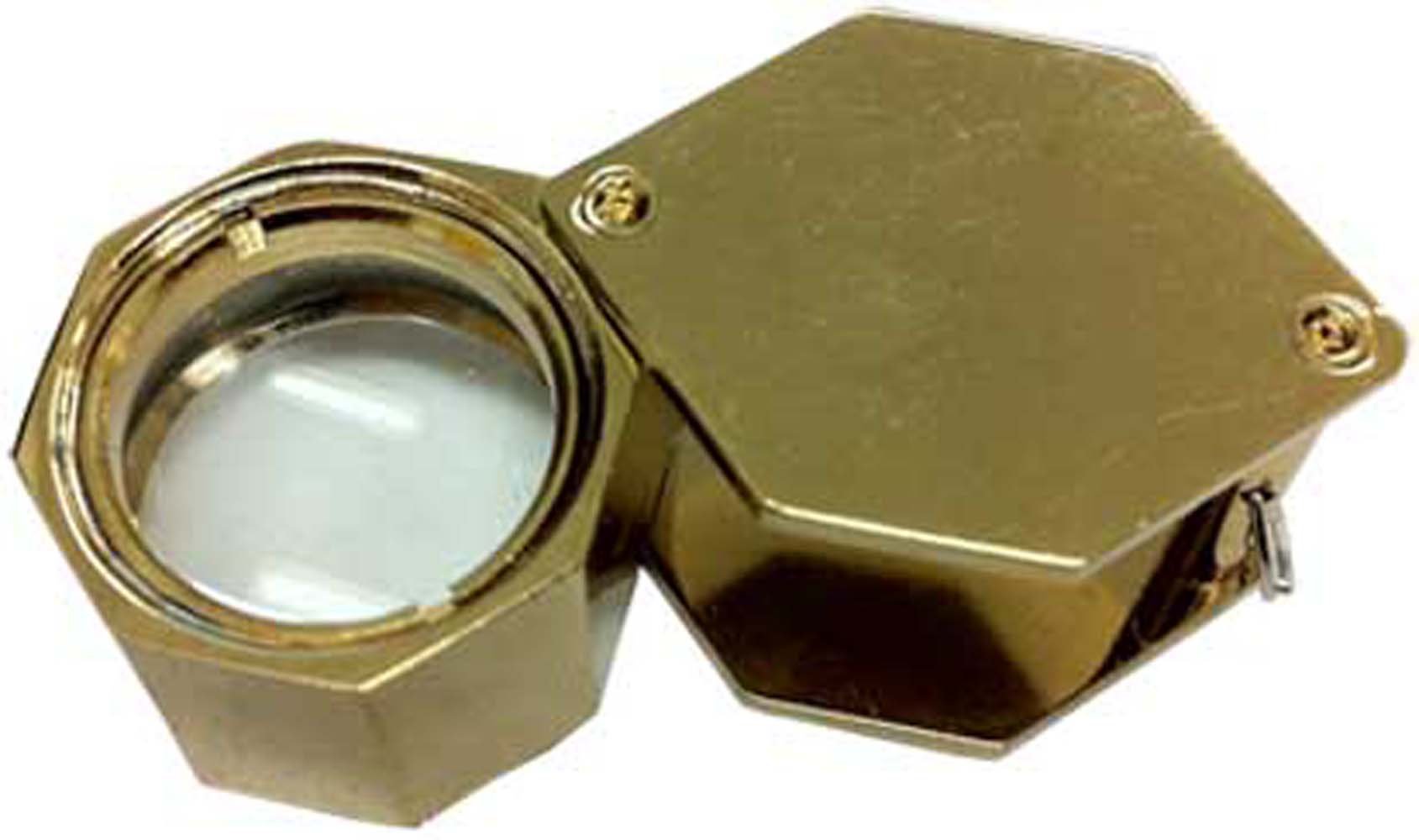 MAXIMIZE Hexagonal Frame Gold Mini Loupe | 10X Magnification | 21mm Lens | Ideal for Jewelers & Textile Experts | Riveted Design with Leatherette Pouch