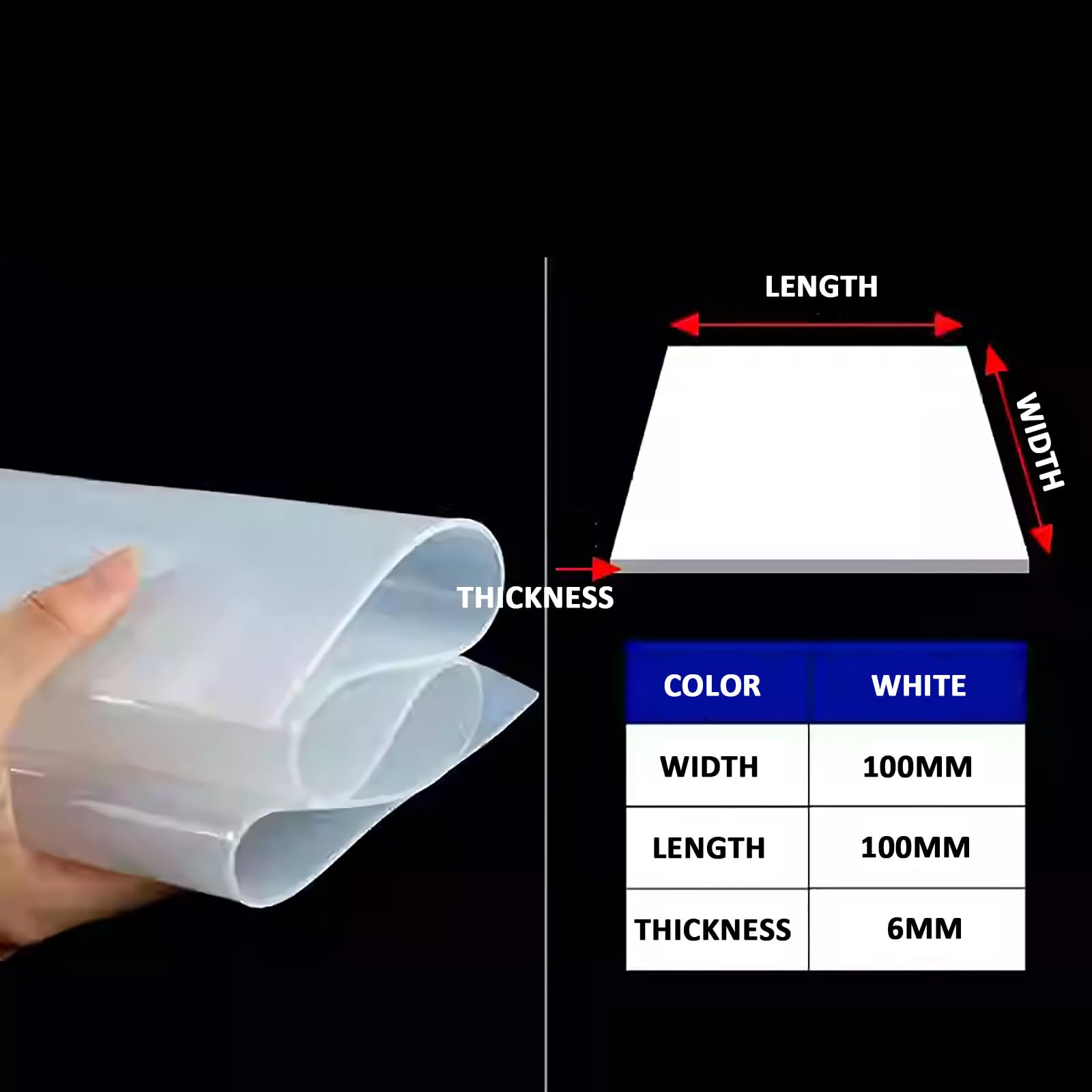 COYOUCO Silicone Gasket 100mm X 100mm Thickness 0.5mm-20mm Silicone Sheet Suitable for Jewelry, DIY Sheet, Transparent Countertop Protection Pad,6mm