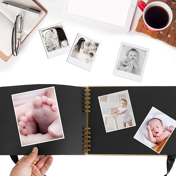 Rocutus Scrapbook Album,11.6 x 8.3 inch Self Adhesive DIY Scrapbooking Kit,80 Pages Black Pages Photo Album,DIY Pages Great for Anniversary, Wedding, Birthday,with Corner Stickers (Black)