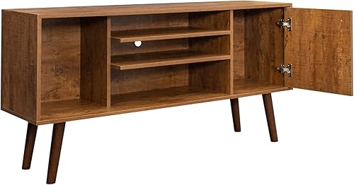 Miniatura 7 de Soporte de TV Mid-Century para televisores de hasta 60 pulgadas, centro de entretenimiento con estantes de almacenamiento abiertos y gabinete,
