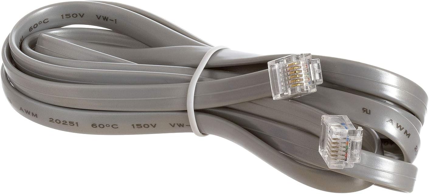 Cmple - Telephone Extension Cord Cable, 6 Conductor Wire with RJ12 6P6C Plug Cable for Landline Telephone - 7 Feet, Gray : Everything Else