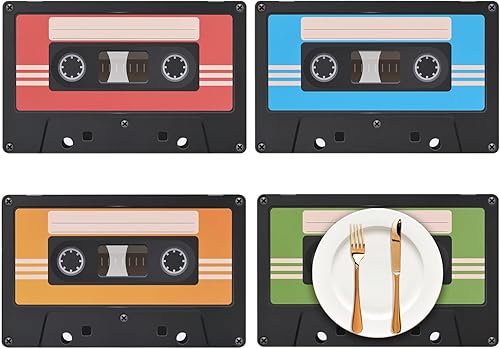 Paquete de 48 manteles individuales de papel de cassette para fiestas de los años 80, manteles individuales decorativos para fiestas de hip-hop,