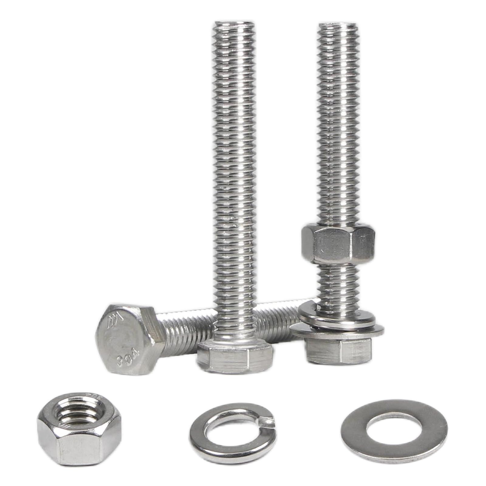 Tornillos de cabeza hexagonal MroMax de acero inoxidable 18-8 con tuercas y arandelas 7