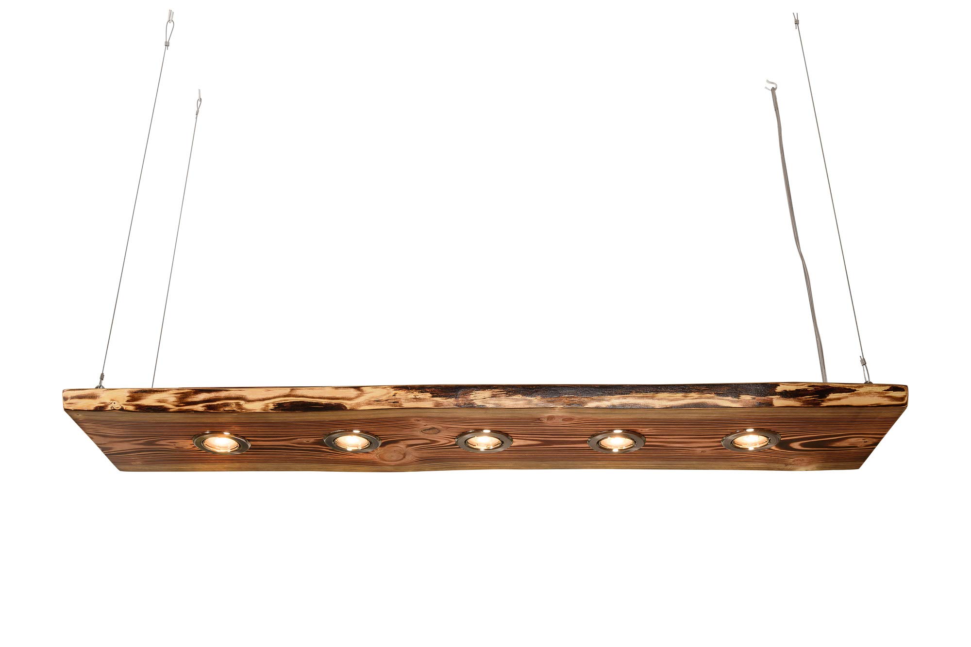 Deckenlampe Holz geflammt für die Küche - Wohnzimmer vintage Hängelampe – Esszimmer Pendelleuchte – Deckenleuchte mit LED Beleuchtung (100cm 4 LEDs, 5w Dimmbar per Lichtschalter)