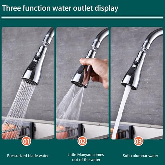 Kitchen Tap Spray Head Attachment 3 Modes 360°Swivel Faucet Extender FM22 M24 Tap Attachment Sink Kitchen Spray Attachment Head Tap Adapter for Kitchen Sink (Silver)