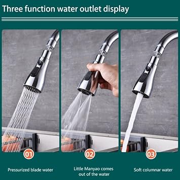 Kitchen Tap Spray Head Attachment 3 Modes 360°Swivel Faucet Extender FM22 M24 Tap Attachment Sink Kitchen Spray Attachment Head Tap Adapter for Kitchen Sink (Silver)