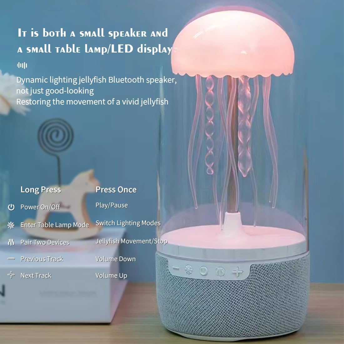 Mechanical Motion Jellyfish Speaker, Electric Lamp Portable Speaker, Decor Night Light Alarm Clock, Cool LED Lights Good for Family Parties