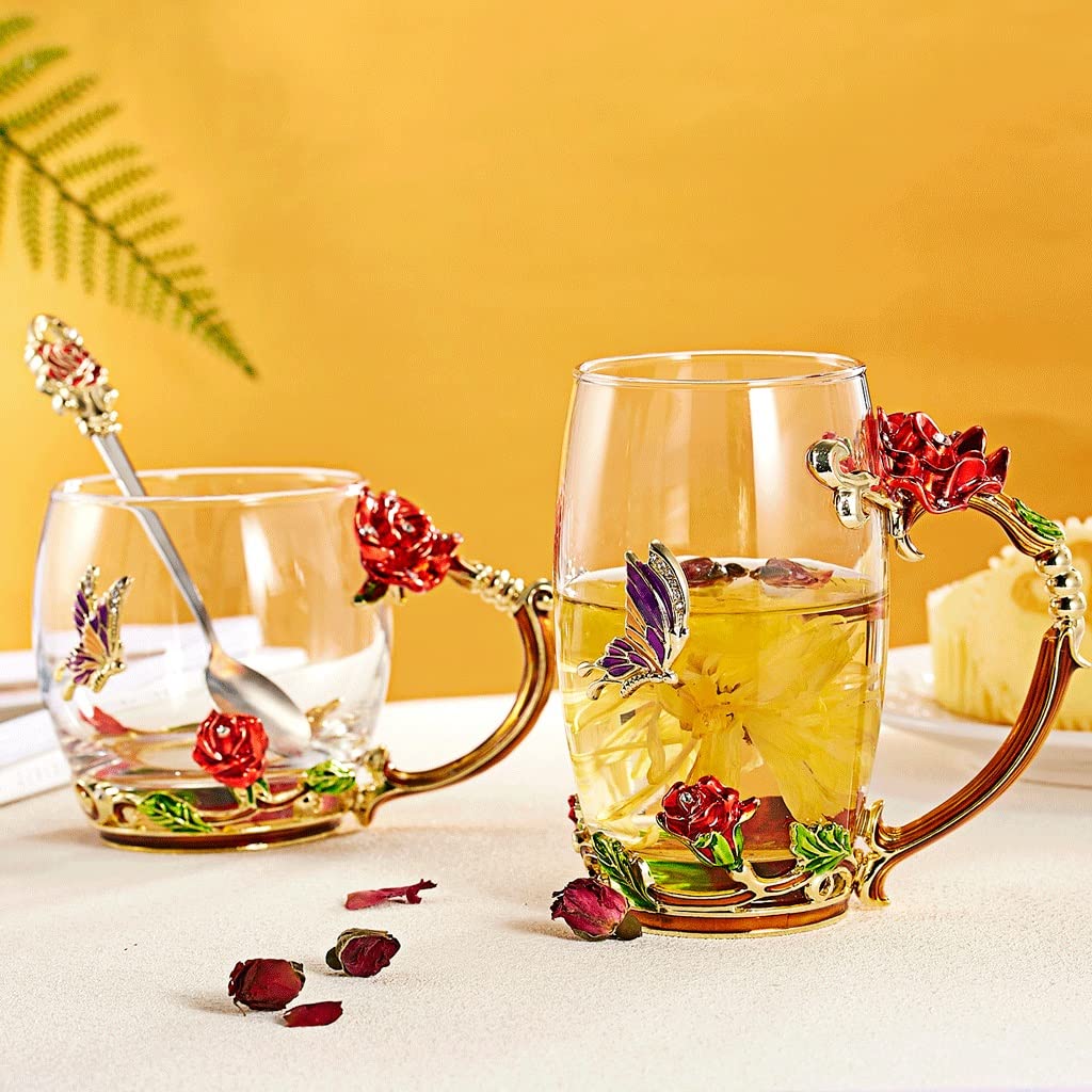 Vasos, vaso de vidrio esmaltado con aislamiento de 355 ml - Ideal for desayuno, bebidas frías, agua y uso diario.(Short Cup a)