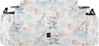 Flradish Watercolour Giraffe Elephant Baby Stroller Organizer with 2 Cup Holders Universal Adjustable Shoulder Strap Detachable Stroller Caddy Accessories Bag for Bottle,Diaper,Phone, Keys,Toys