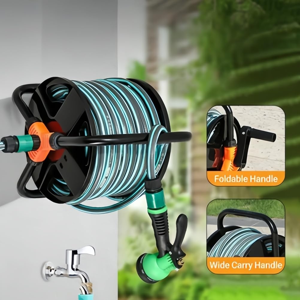 Carrete de manguera de jardín portátil Enrollador de manguera manual Organizador de lavado de autos y patios: almacenamiento y riego convenientes Capacidad máxima: 20 m de manguera de 1/2"