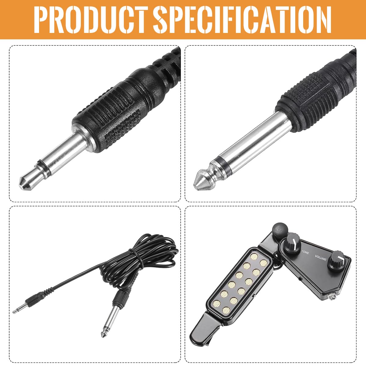 HASTHIP® Guitar Pickup 12 Pole Pieces Design, Clip-On Acoustic to Electric Guitar Accessories with Tone & Volume Control, Plug-and-Play Transducer for Studio & Live Performances, 10Ft Cable - Image 3 thumbnail