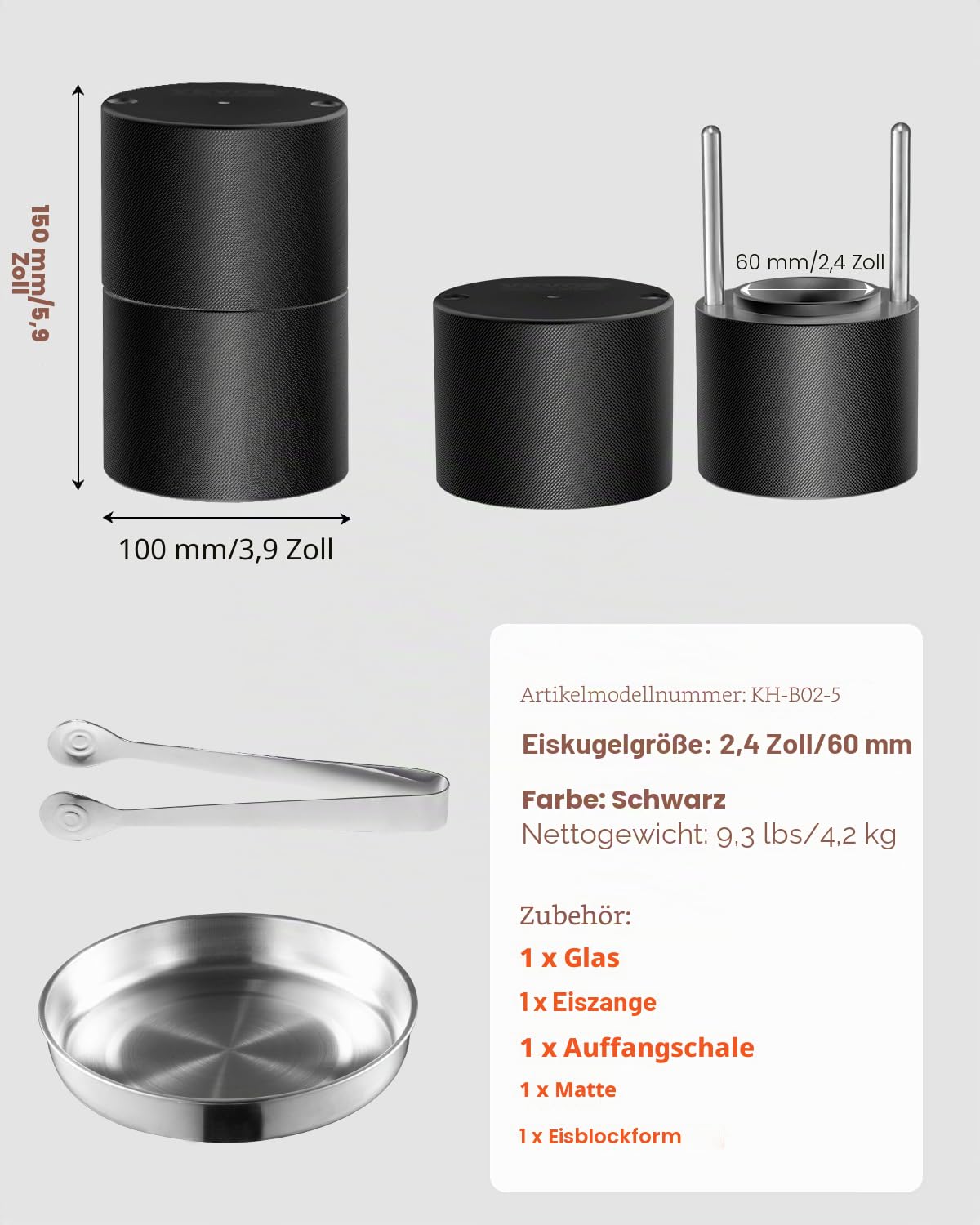 VEVOR Eispresse Eiskugelformer Set 60 mm Eiskugel aus Luftfahrt-Aluminium mit Eisblockform & großer Matte & Zange & Tropfschale & einem Glas, runder Eisballmaker, für Whisky Cocktail Partys Urlaub
