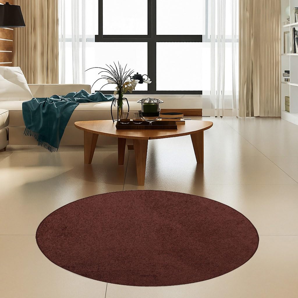 Bright House Solid Color Area Rugs Chocolate - 2' Round, Indoor, Stain & Fade Resistant, Perfect for Living Room, Bedroom, Dining Room, Entryway,