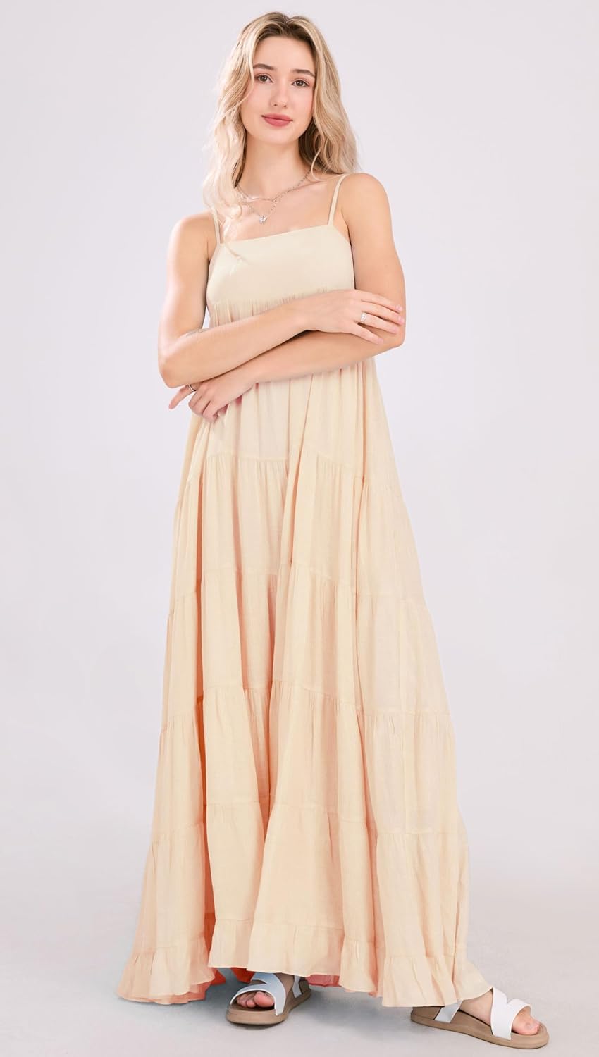 chouyatou Women's Summer Boho Flowy Spaghetti Strap Maxi Dress Smocked Back Casual Swing Beach Sundress - Image 6