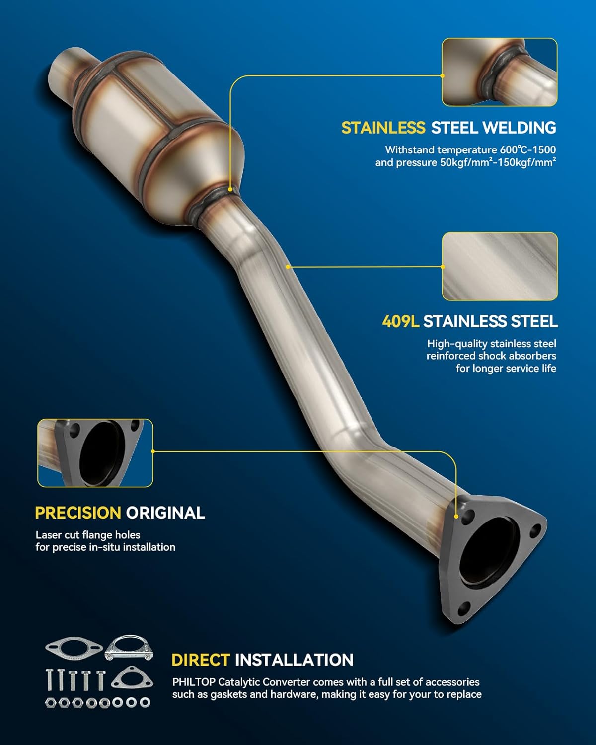 PHILTOP Rear Catalytic Converter Direct-Fit Stainless Steel Compatible with Subaru 2010-2012 Outback/Legacy 2.5L - Replace# 55644 (EPA Compliant)
