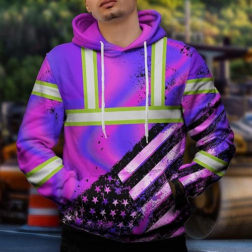 Miniatura 4 de Sudadera con capucha de alta visibilidad con la bandera de Estados Unidos para hombres y mujeres, cintas reflectantes, ropa de trabajo de seguridad