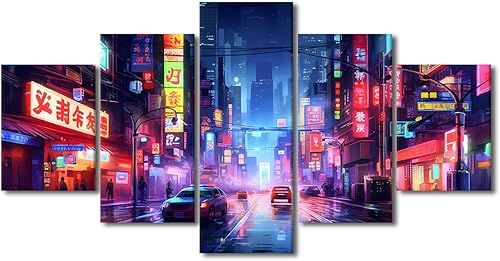 Miniatura 119 de Lienzo decorativo moderno para pared, pintura artística Cyberpunk, impresión de 5 paneles, decoración de lienzo para sala de estar para dormitorio