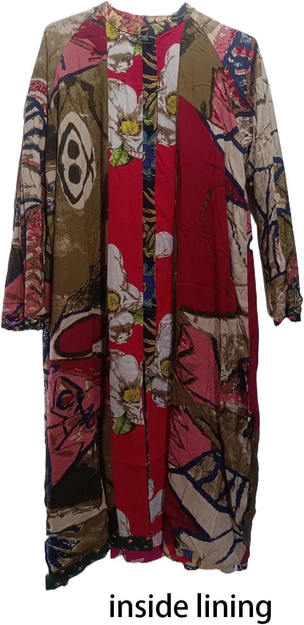 Women's Trench Coat Cotton Linen Floral Print Jacket Chinese Style Patchwork Outwear - Image 6