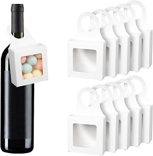 Kraft Paper Wine Bottle Box 10 Pcs Package With Window Handles Hanging Foldable Gift Wine Accessory Sets Folding White Bags for Kitchen Dining Engagement Christmas Mother's Day